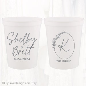 Personalized Wedding Stadium Cups, Custom Wedding Favors, 16oz Plastic Cup, Customized Wedding Cups, Monogrammed Cups, Reusable, MON304