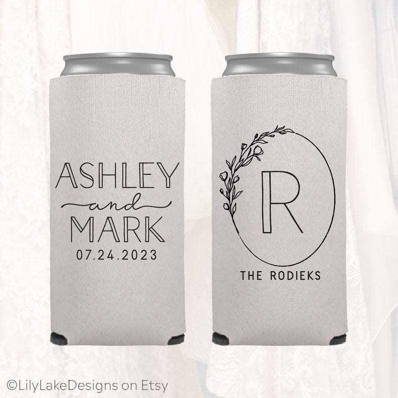 Slim 12oz Wedding Can Coolers, Personalized Wedding Favors, Customized, Monogrammed Skinny Can Coolers, Slim Insulators Seltzer, LWR207 