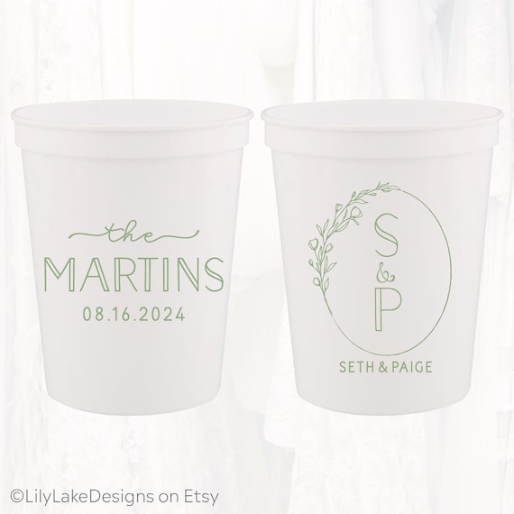 Personalized Wedding Stadium Cups, Custom Wedding Favors, 16oz Plastic Cup, Customized Wedding Cups, Monogrammed Cups, Reusable, LWR305