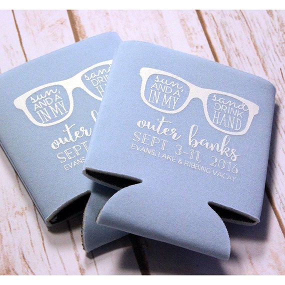 Personalized Beach Lake Wedding Can Cooler, Destination Wedding Can Cooler, Beach Vacation Can Cooler Beer Chiller, Wedding Favors | SUN101