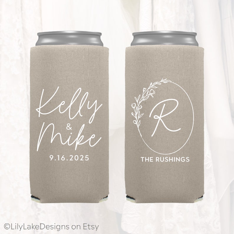 Slim 12oz Wedding Can Coolers, Personalized Wedding Favors, Customized, Monogrammed Skinny Can Coolers, Slim Insulators Seltzer, MON204 image 3