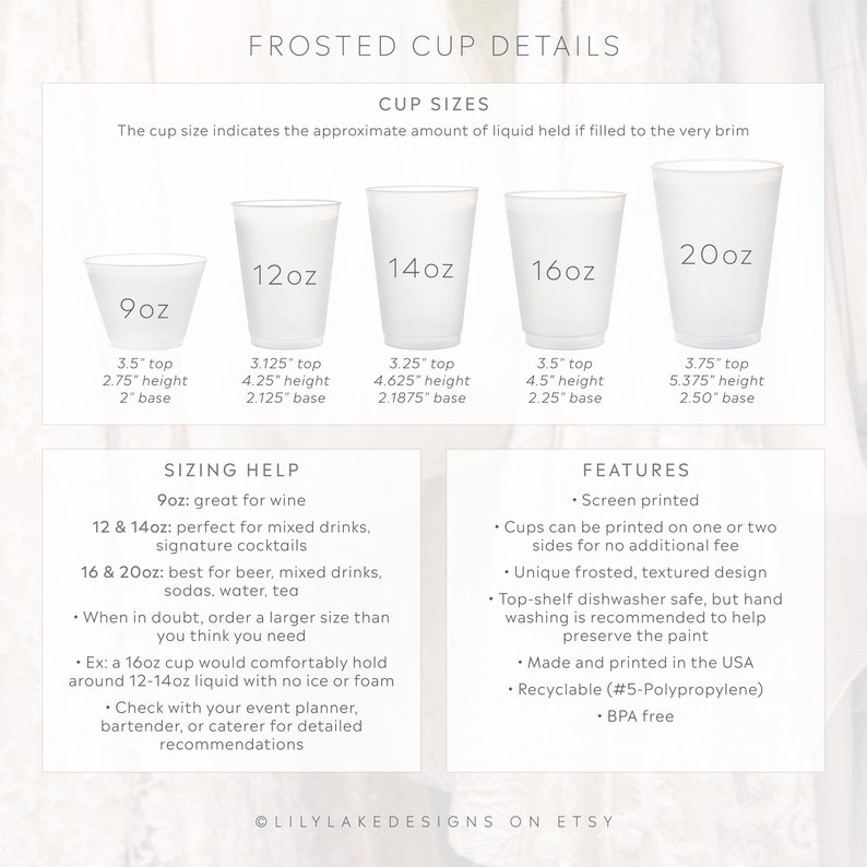 Personalized Frosted Wedding Cups, Monogrammed Wedding Favor, Customized Shatterproof Plastic Cup, Reception Rehearsal Shower Cup, MON404 zdjęcie 5