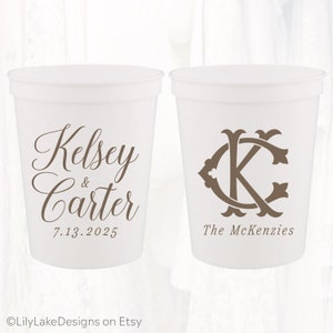 Personalized Wedding Stadium Cups, Custom Wedding Favors, 16oz Plastic Cup, Customized Wedding Cups, Monogrammed Cups, Reusable, MON305