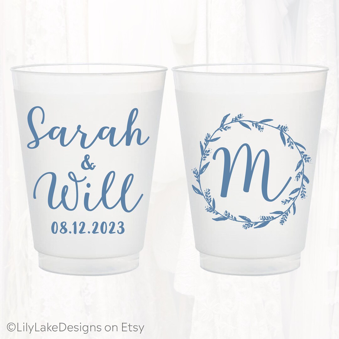 Personalized Wedding Frosted Cups, 16oz Cup, Monogrammed Wedding Favor