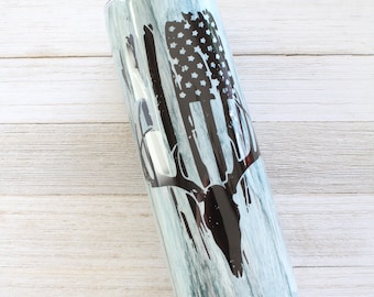 Wood Grain American Flag with Deer Tumbler