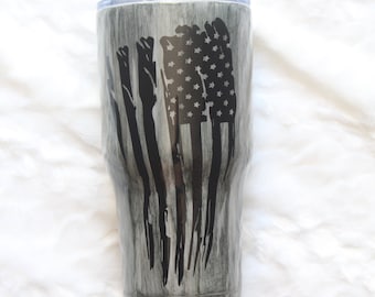 Distressed Flag Wood Grain Tumbler