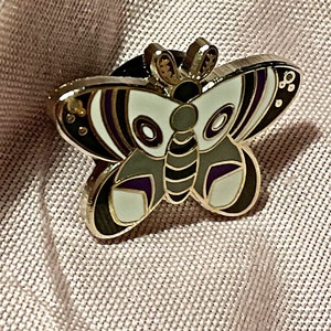 Purple Grey White Butterfly Moth Enamel Pin / Asexual Pride Flag/ Hairclip/ Magnet/ Pride/ Queer/ Colourful/ Pastel/Ace/ Demisexual image 2