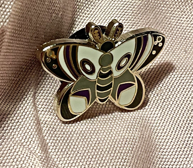 Purple Grey White Butterfly Moth Enamel Pin / Asexual Pride Flag/ Hairclip/ Magnet/ Pride/ Queer/ Colourful/ Pastel/Ace/ Demisexual image 2