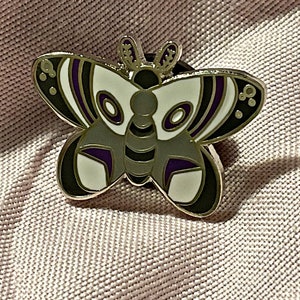 Purple Grey White Butterfly Moth Enamel Pin / Asexual Pride Flag/ Hairclip/ Magnet/ Pride/ Queer/ Colourful/ Pastel/Ace/ Demisexual image 1