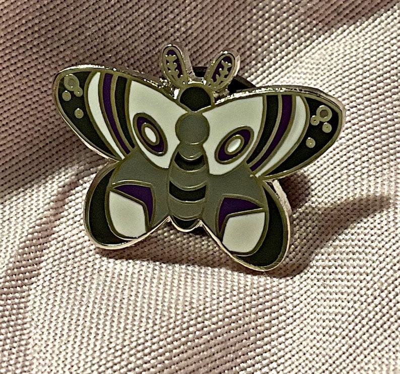 Purple Grey White Butterfly Moth Enamel Pin / Asexual Pride Flag/ Hairclip/ Magnet/ Pride/ Queer/ Colourful/ Pastel/Ace/ Demisexual image 1