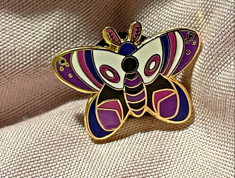 Purple Blue Butterfly Moth Enamel Pin / Genderfluid Pride Flag/ Hairclip/ Magnet/ Pride/ Queer/ Colourful/Trans/Genderqueer/ Transgender image 2