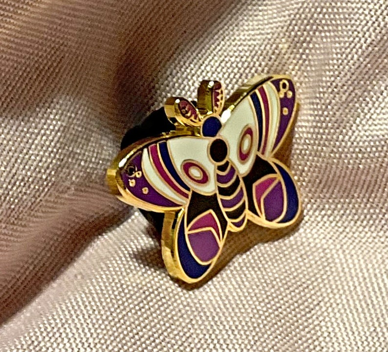 Purple Blue Butterfly Moth Enamel Pin / Genderfluid Pride Flag/ Hairclip/ Magnet/ Pride/ Queer/ Colourful/Trans/Genderqueer/ Transgender image 1