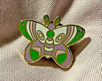 Green Purple White Butterfly Moth Enamel Pin / Genderqueer Pride Flag/ Hairclip/ Magnet/ Pride/ Queer/ Colourful/Trans/Genderfluid