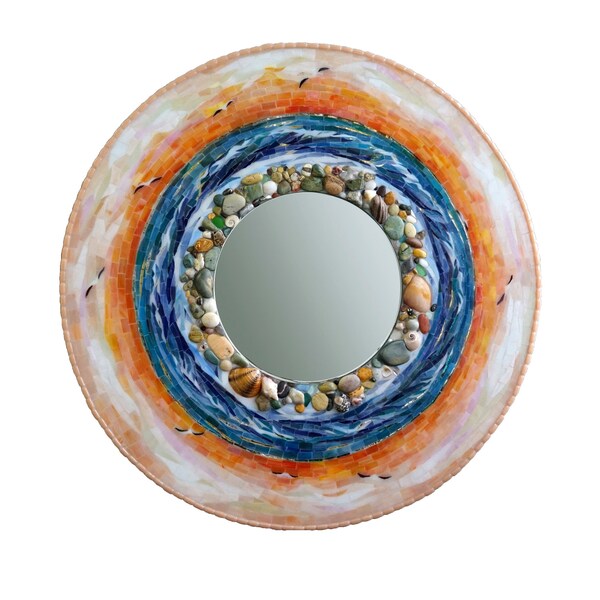 Mosaic mirror - Sea glass art - Seashell decor - Round wall mirror