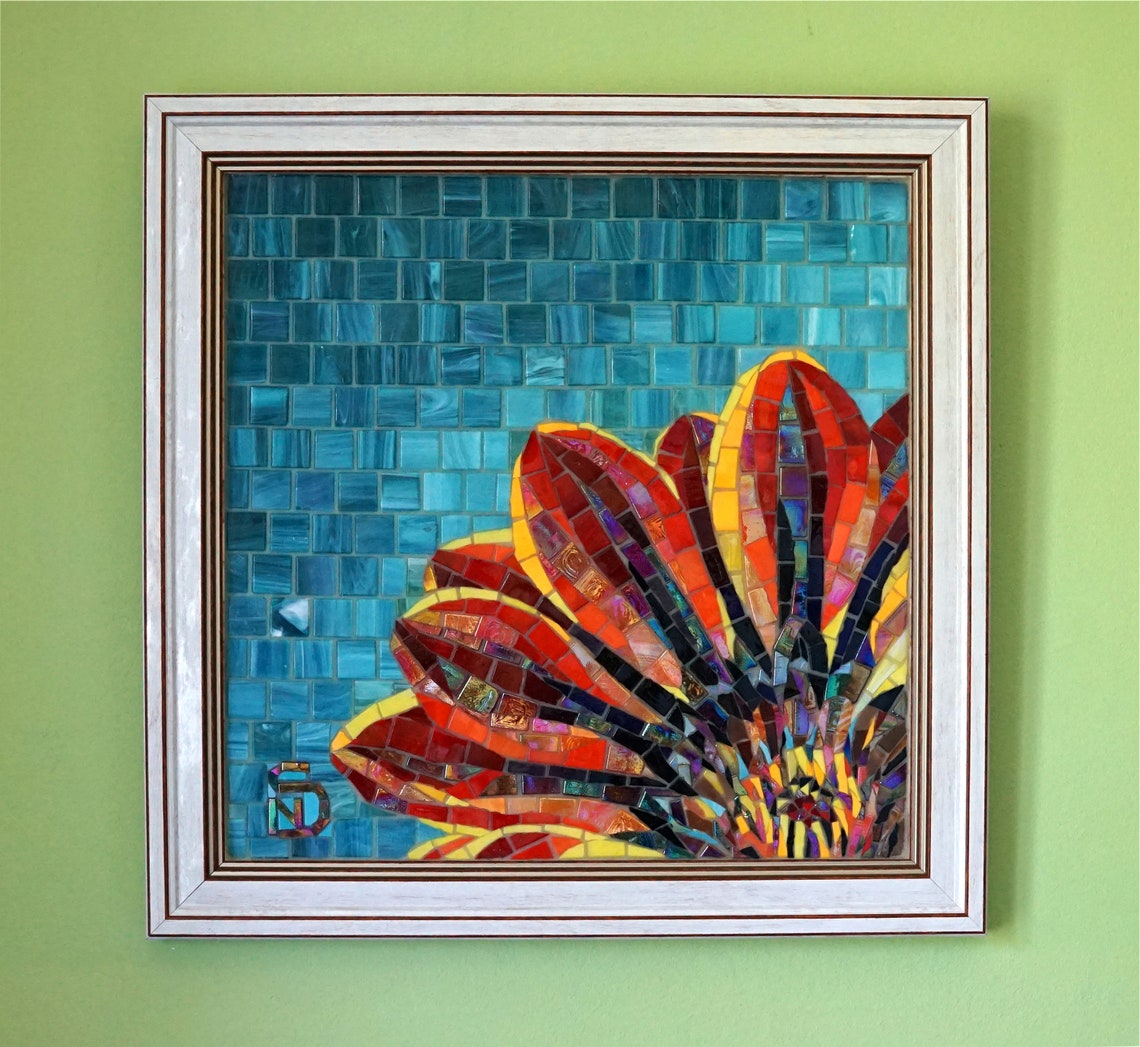 Mosaic wall art Burnt Orange Flower Gerbera daisy Flower Etsy