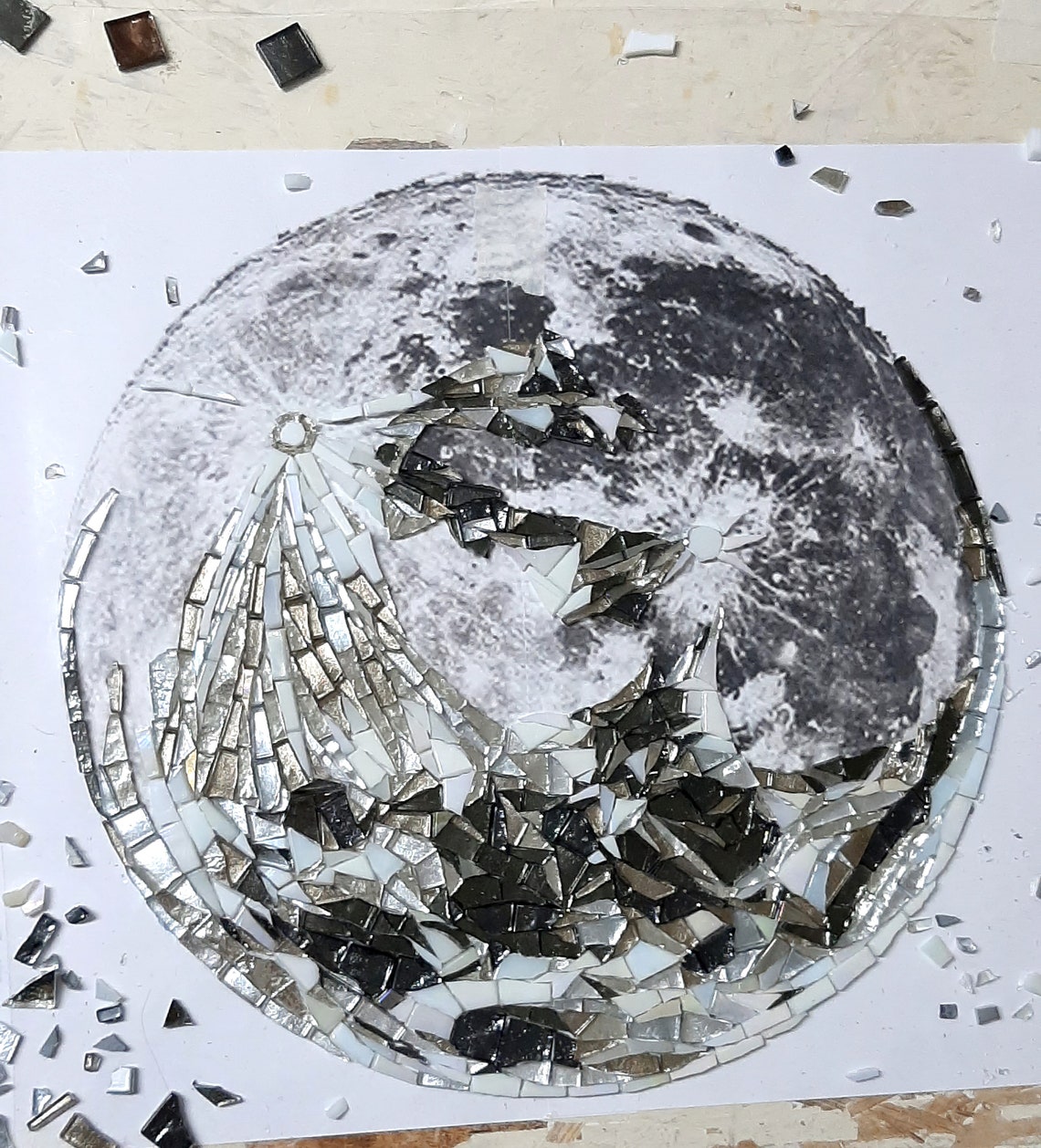 Sparkling Moon wall art Mosaic art Full Moon room decor Etsy