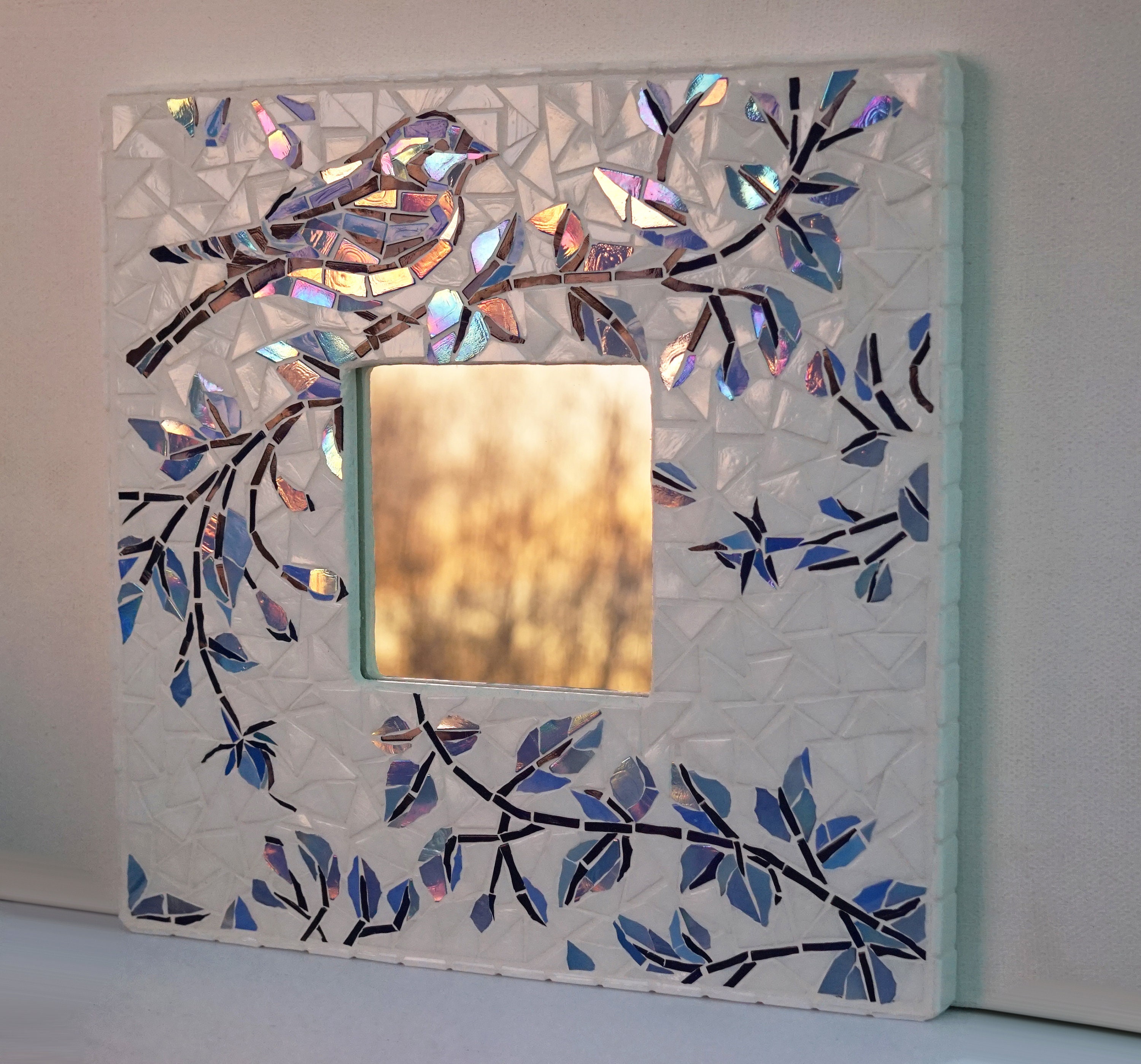 Wall mirror Mosaic mirror Bathroom wall decor White and Etsy