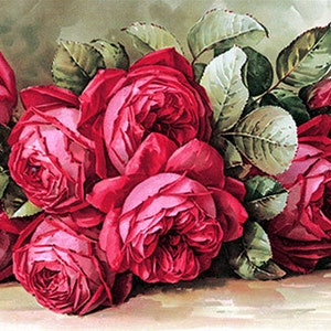 Rosas Rojas por Paul de Longpre Vintage Art Print (24 x 14)