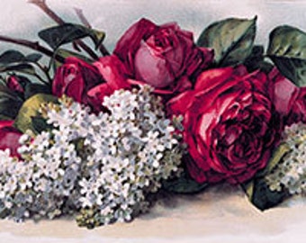 Jack Roses and Lilacs by Paul de Longpre Vintage Floral Art Print (36 x 8.25)