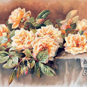 Amarillas rosas de té por Paul de Longpre Vintage estampado de arte Floral (23 x 12)