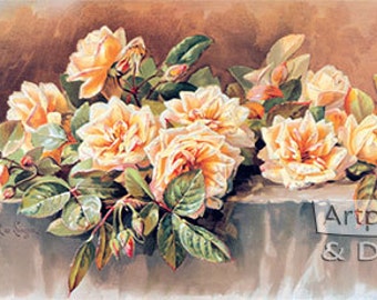Yellow Tea Roses by Paul de Longpre Vintage Floral Art Print (23 x 12)
