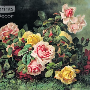 Recolección de las rosas por Paul de Longpre Vintage estampado de arte Floral (23 x 16)