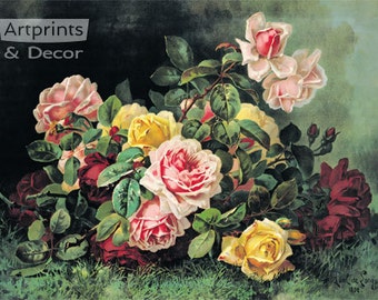 Gathering of Roses by Paul de Longpre Vintage Floral Art Print (23 x 16)