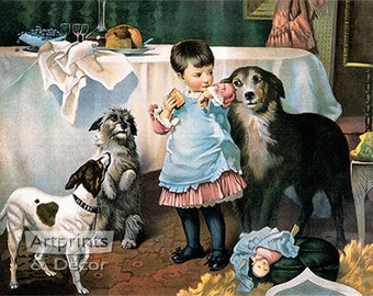 Charity Begins at Home by Charles Burton Barber Vintage Art Print (19.5 x 15.25)