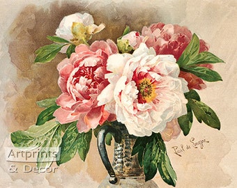 Peonies by Paul de Longpre Vintage Floral Art Print (16 x 11)