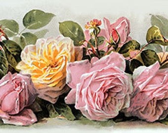 Roses by Paul de Longpre Vintage Floral Art Print (17.75 x 5)