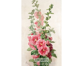Hollyhocks by Paul de Longpre Vintage Floral Art Print