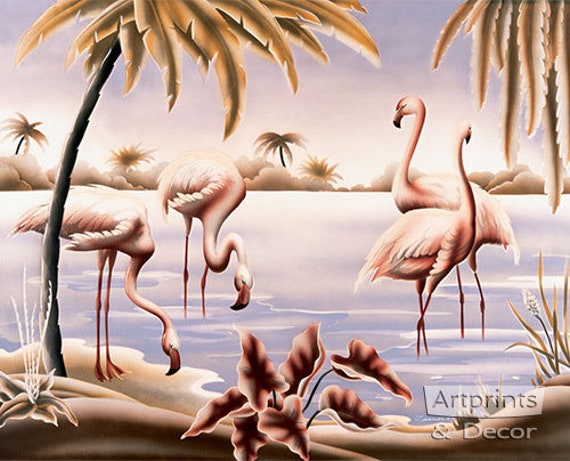 Flamingo Tango by Turner Art Print of Vintage Art 20 X 16