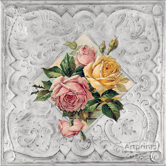 Rosa & gelb Rosen Zinn Deckenfliese Kunstdruck | Etsy