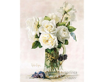 White Roses by Paul de Longpre Vintage Art Print (16 x 24.5)