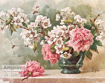 Roses & Cherry Blossoms by Paul de Longpre Vintage Art Print