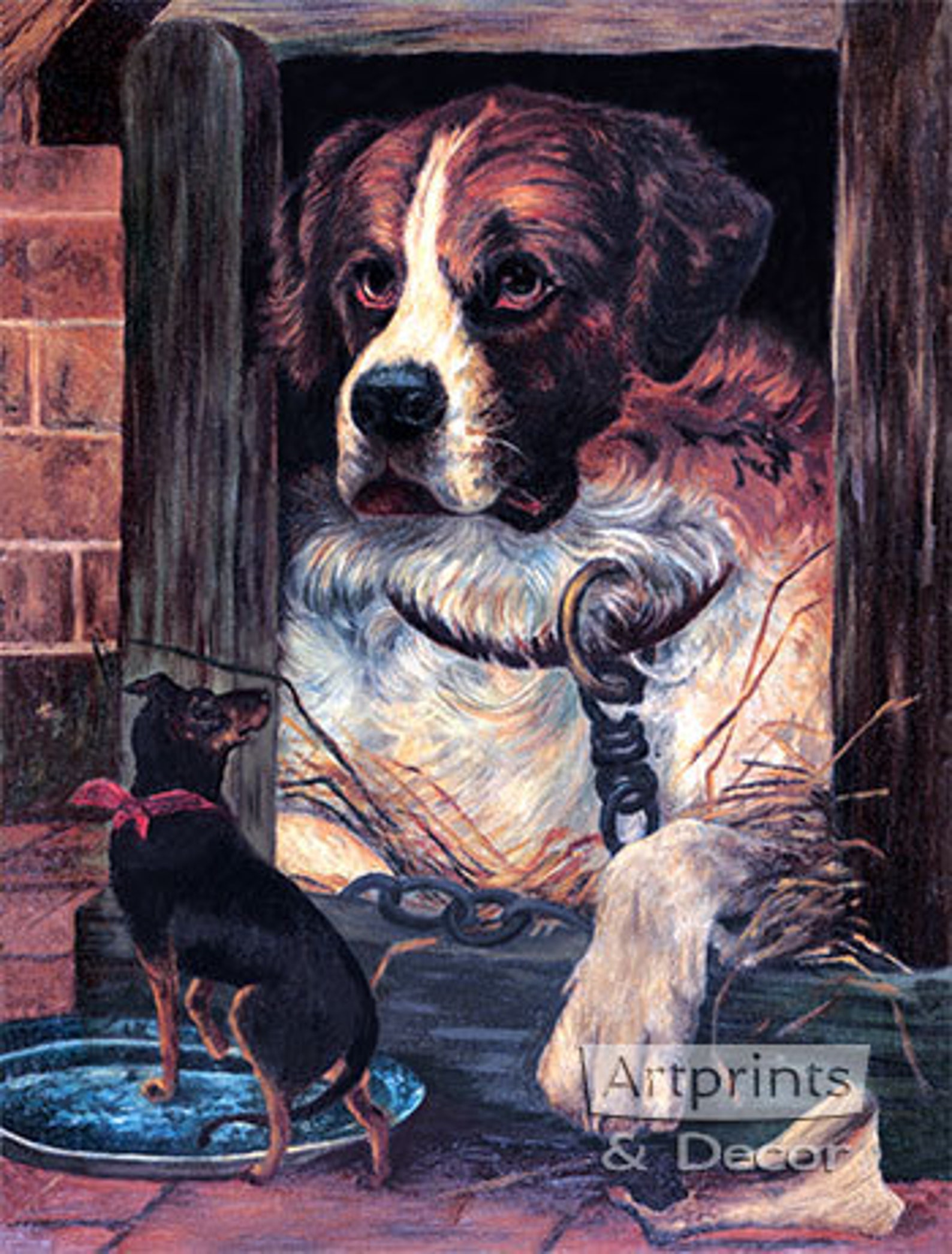 St Bernard in Dog House Art Print Etsy