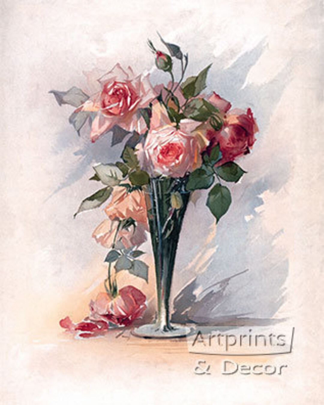 Pink Roses in A Vase - Art Print - Etsy
