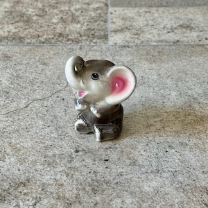 Vintage Ceramic Gray and Pink Miniature Japan Elephant Figurine, Small Elephant Figure, Vintage Mini Elephant, Ceramic Elephant Figurine