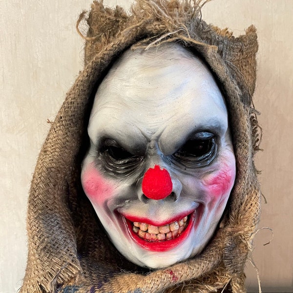 Custom Clown Mask, Burlap Mask, Scary Adult Mask, Scary Clown Mask, Latex Mask, Scary Mask, Clown Mask, Halloween Mask, Costume Mask