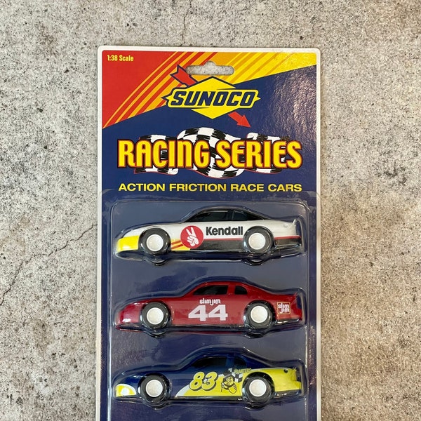 Vintage 1999 Sunoco Racing Series Action Friction Race Cars, Vintage 1990's Toy Racing Car, Vintage Sunoco Racing Series Toy Cars