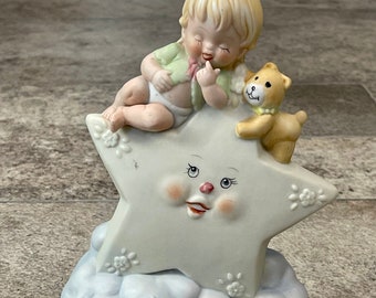 Vintage Ceramic Sweet Dreams Star Nursery Lamp, Sweet Dreams Lamp, Vintage Star Lamp, Vintage Star Nursery Lamp, Vintage Ceramic Baby Lamp