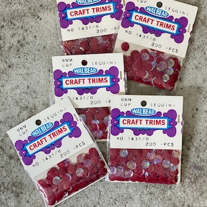 Eight Packs of Vintage 8mm Walbead Craft Trims 200 Piece Cup Red Sequins 1431/8, Vintage Red Sequins, Vintage Sequins, Red Sequins