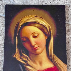 Vintage Print On Wood of the Virgin Mary Wall Hanging, Madonna Wall Hanging, Vintage Madonna Picture, Vintage Madonna, The Madonna