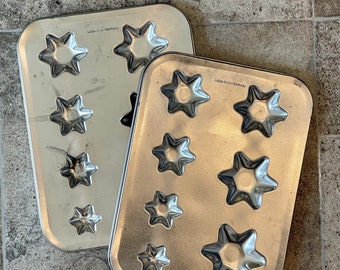 Two Vintage Star Shaped Cookie Sheets made In W. Germany, Vintage Star Cookie Sheet, Vintage Cookie Sheet, Vintage Star Baking Pan