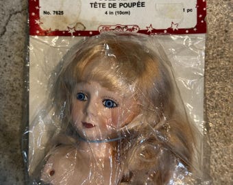 Vintage Fibre Craft Blonde Blue-Eyed Doll Head No. 7625 – 4” Tete de Poupee