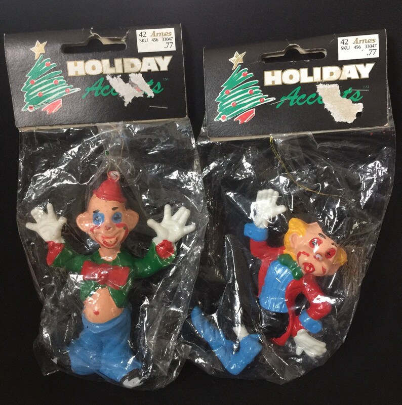 Clowns Clown Ornaments Vtg Christmas D\u00e9cor Creepy Ornaments Old Ornaments Plastic Ornament Clown Christmas Small Ornaments