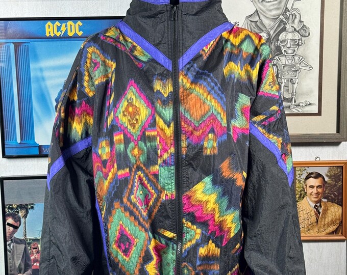 Vintage Razzle 90s Aztec Windbreaker Jacket | Colorful Nylon Zip up ...