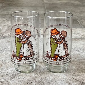 Vintage American Greetings Holly Hobbie Drinking Glass Choose From Fun is  Doubled / Time to Be Happy / Sunshine Starts in Happy Hearts 