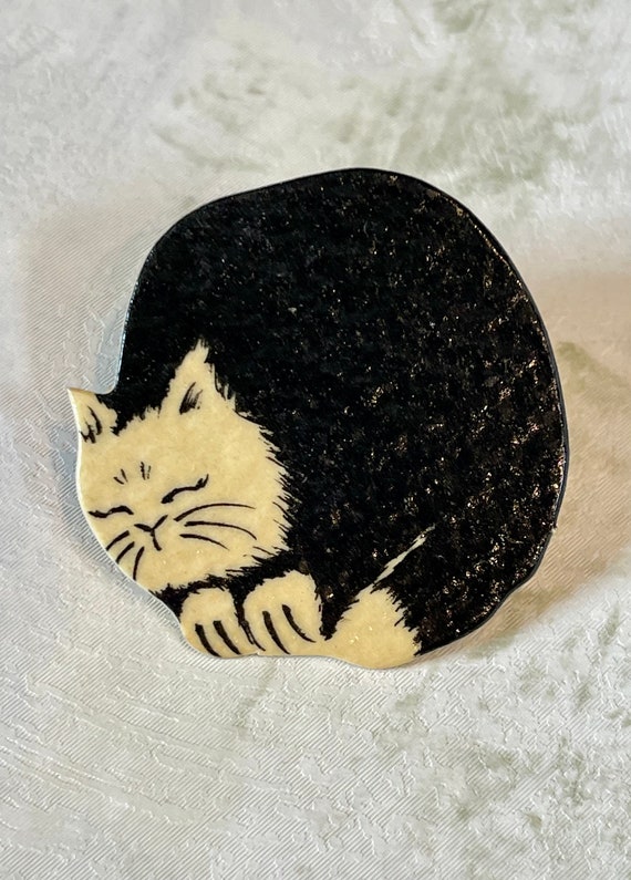 Vintage Black and White Paper Cat Earrings, Vinta… - image 3