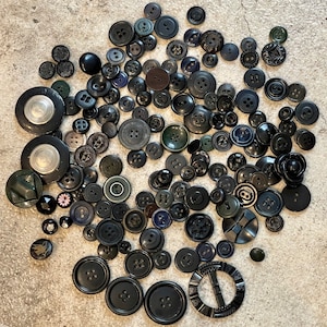 145 Vintage Black Button Lot, Vintage Black Sewing Buttons, Vintage Black Buttons, Vintage Button Lot, Black Sewing Buttons Lot